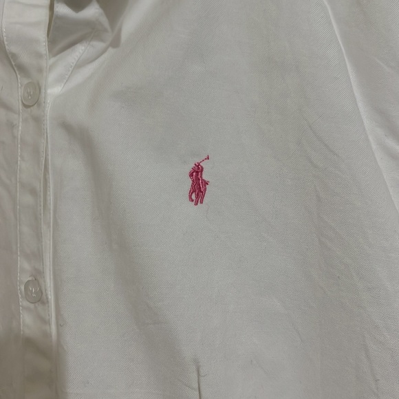 Ralph Lauren Polo Button Down Blouse White with Pink logo - Picture 3 of 6